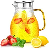 CNNIK Jarras de Cristal- 1.5 litros Jarra de Vidrio con Patrón Puntiforme- Jarras para Agua con Tapa de Acero Inoxidable…
